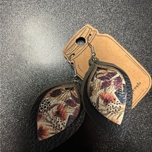 Floral Leaf Drop Leather Earrings